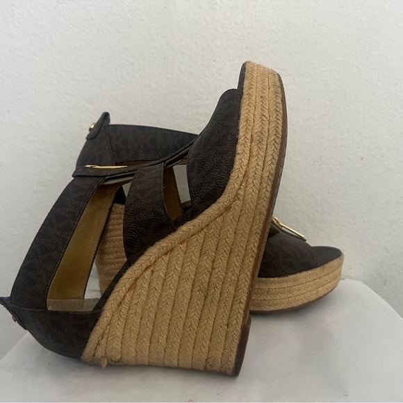 MICHAEL Michael Kors Damita Logo Zipper Wedge Sandal, Brown Neiman Marcus Neiman - Picture 4 of 7